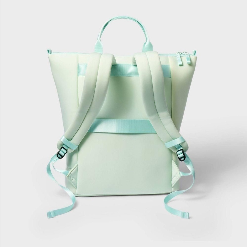 All in Motion16" Faux Neoprene Scuba Tote Backpack Green Blue Luggage Strap - Picture 3 of 6